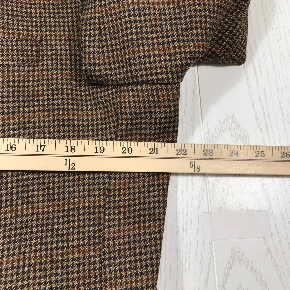 Vintage Jos A Bank Blazer 43R Wool Brown Houndstooth 2 Button Classic Sport Coat